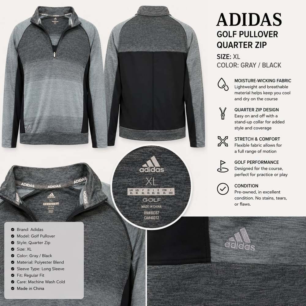 Adidas Golf Men's Quarter Zip Performance Pullover Gray/Black XL